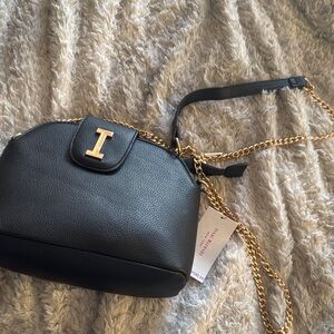 Isaac Mizrahi Black Crossbody Bag with Gold Chain
